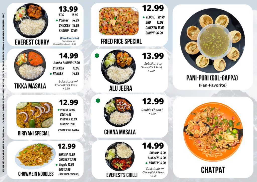 Everest Carryout Menu